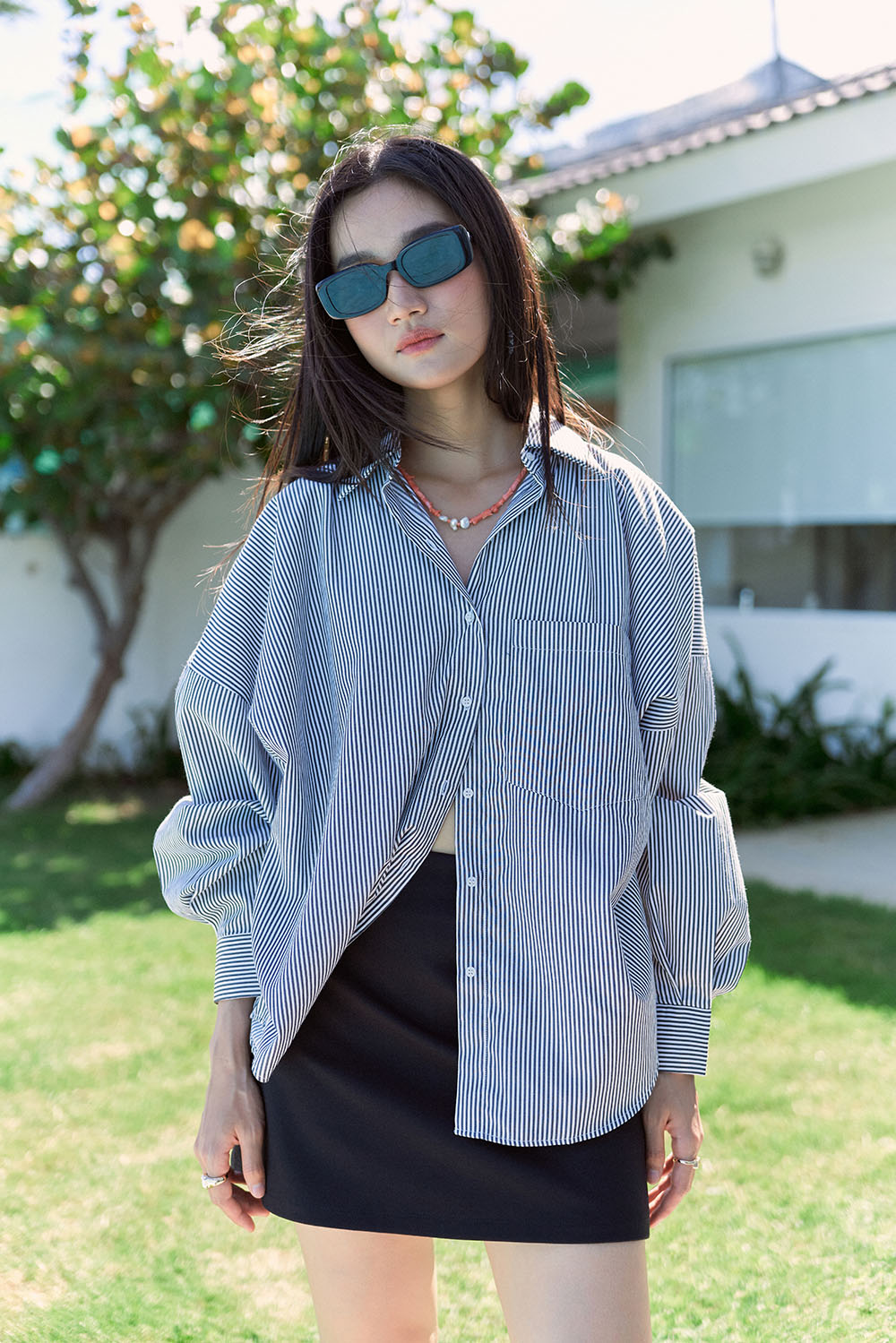 DOTTIE - Áo sơmi dáng rộng kẻ sọc - T0717