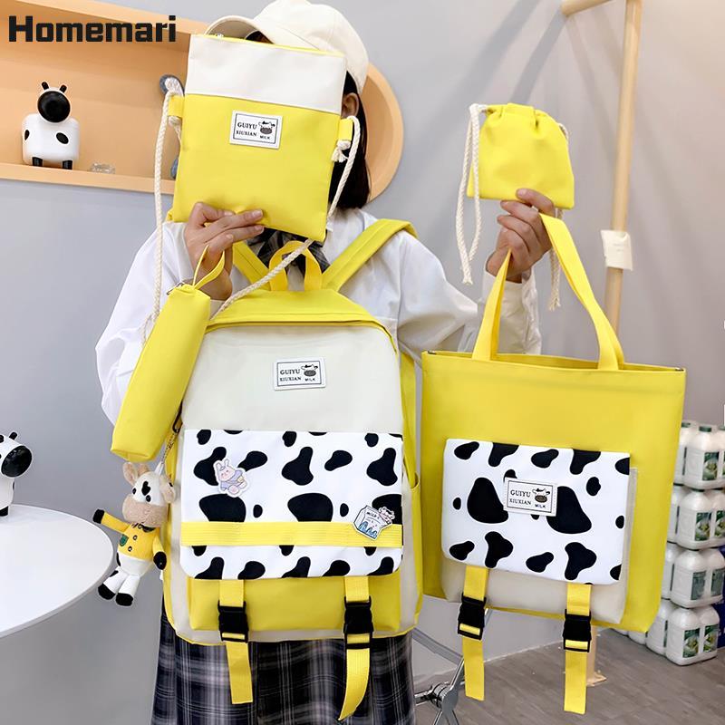 5 Cái/bộ Trẻ Em Học Túi Nữ Bò Sữa In Hình Ba Lô Trẻ Em Túi Đeo Vai Dễ Thương Tất Schoolbag Bé Gái Mochila Escolar 2021