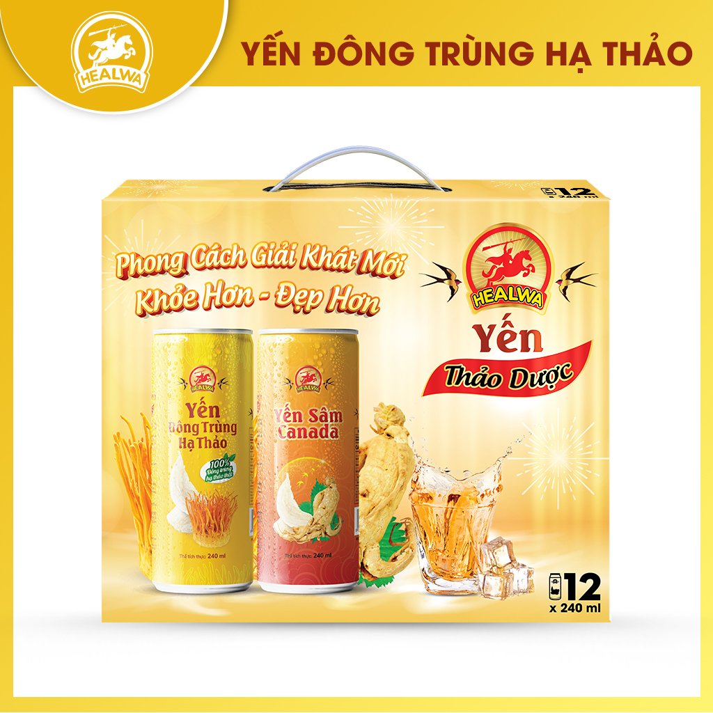 Nước yến đông trùng hạ thảo Healwa (1 thùng x 12 lon x 240ml) thức uống dinh dưỡng dành cho người Việt