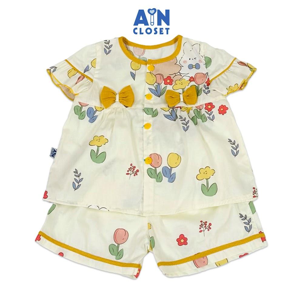 Bộ quần áo Ngắn bé gái họa tiết Nơ Hoa Vàng cotton - AICDBG6XNESH - AIN Closet
