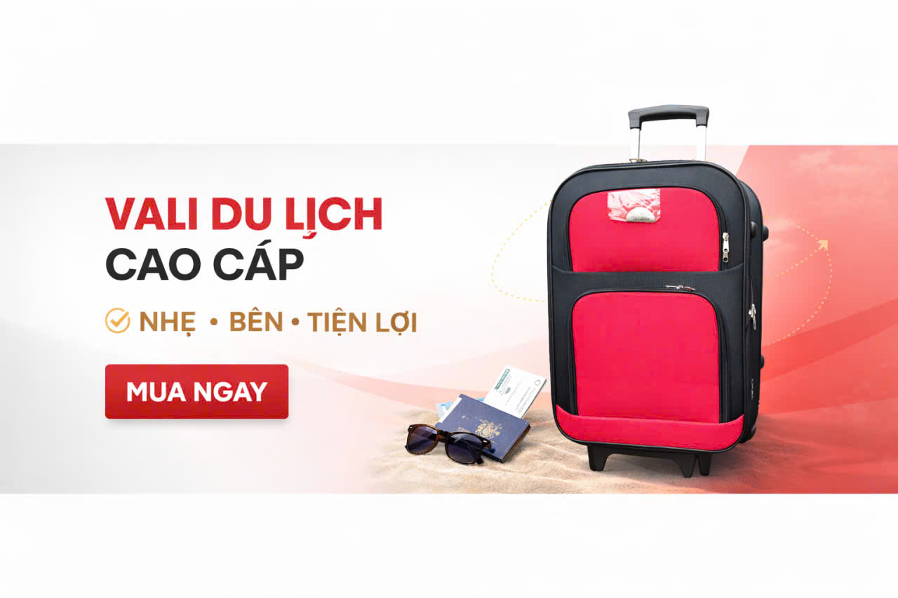 Vali Du Lịch Kéo Tay  Màu Đen Phổi Đỏ có nắp 24 và 26 Inch
