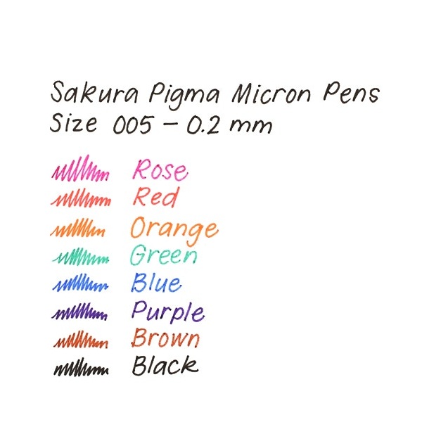 Set 8 Bút kim màu đi nét chuyên nghiệp Sakura Pigma Micron cỡ 005