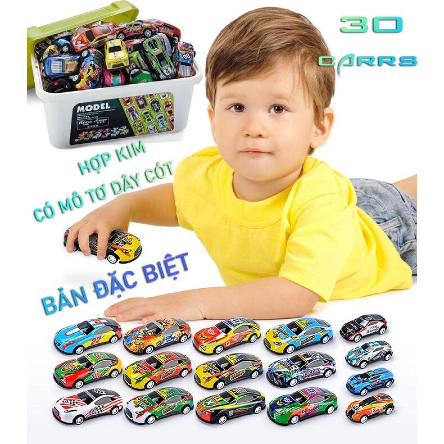 Bộ sưu tầm mô hình trang trí 30 chiếc ô tô mini phong cách thể thao cực chất cho bé trai và bé gái - Hộp 30 ô tô mạ sắt siêu bền chạy cót thế hệ mới kèm hộp đựng cất gọn