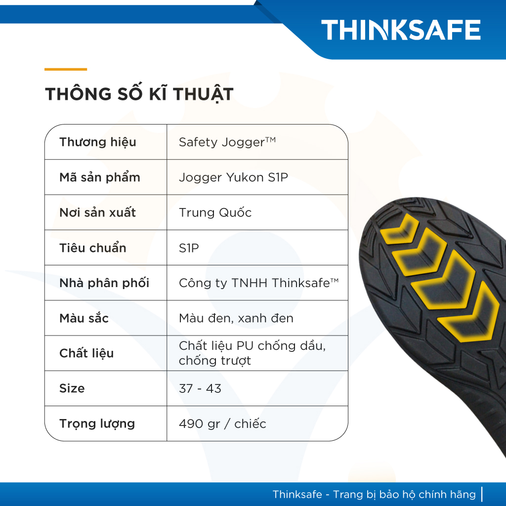 Giày bảo hộ lao động nam Jogger Yukon siêu nhẹ, thoáng khí, chống dập ngón, chống trượt, không dây - Thinksafe