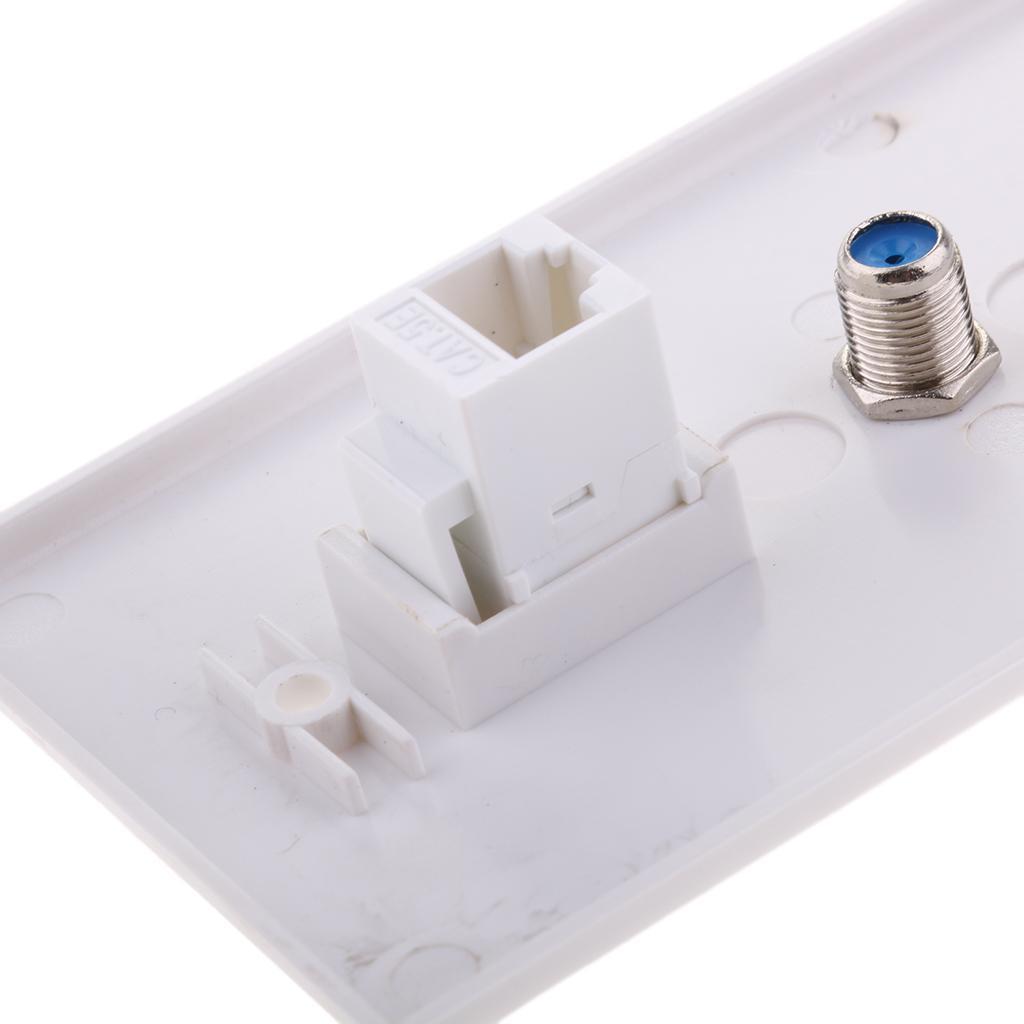 Coaxial F Connector Ethernet Wall Plate+RJ45 1 to 3 Network Splitter