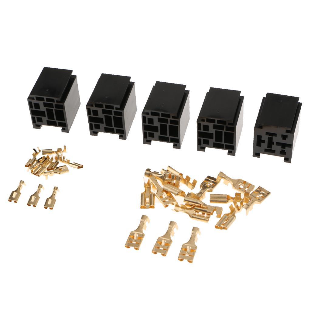 10Pcs 80A Relay Connector 5-Pin Mounting Socket + Terminals Base Holder SPST