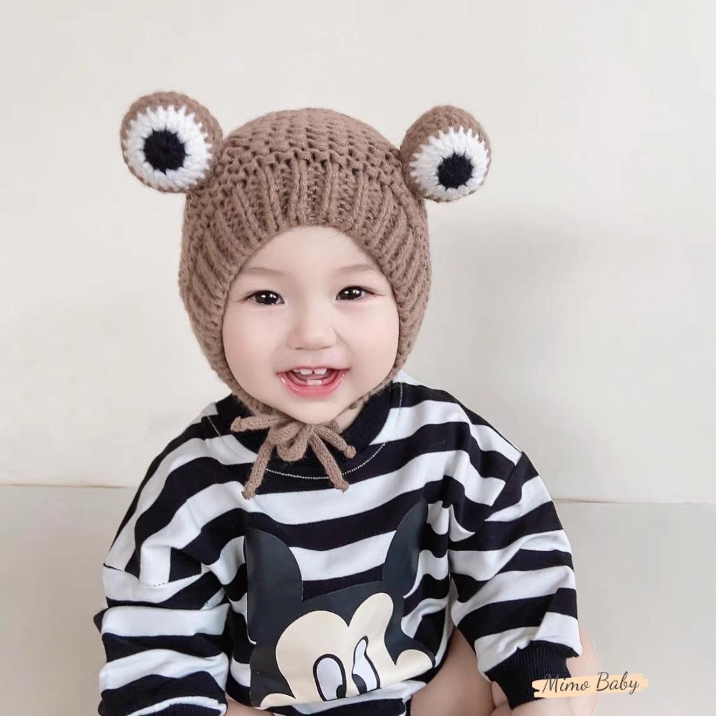 Mũ nón len buộc dây đan hình chú ếch dễ thương cho bé ML186 Mimo Baby