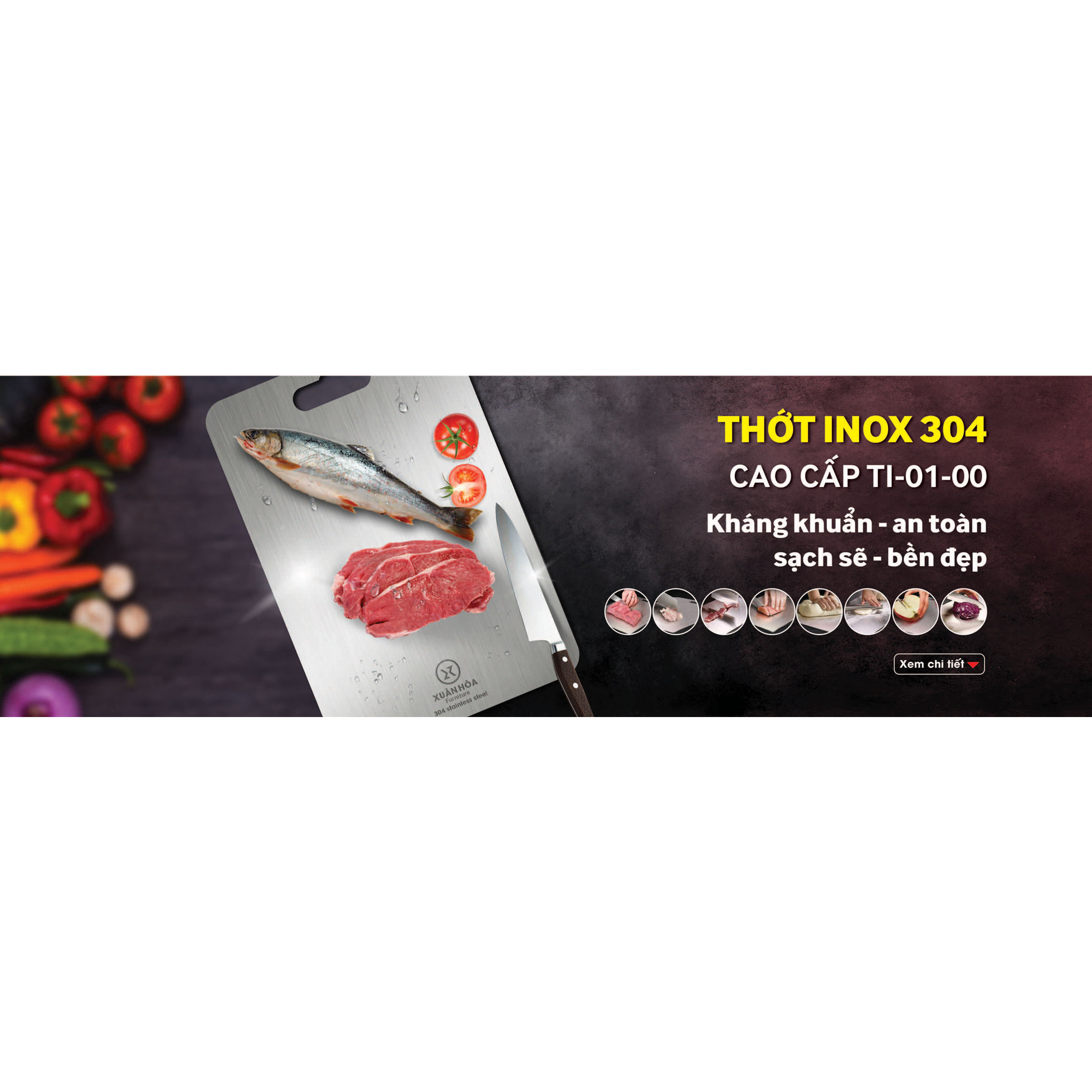 Thớt inox Xuân Hòa TI-01-00 sử dụng inox 304