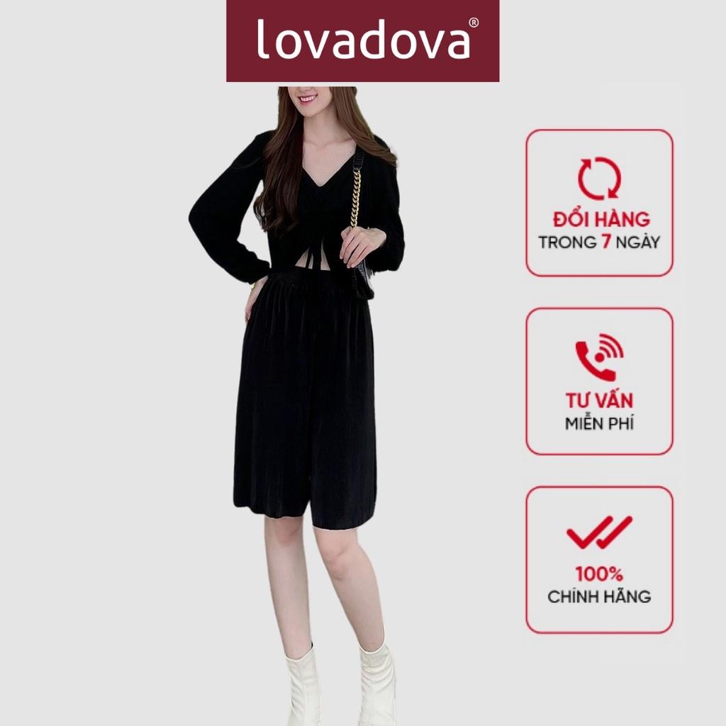 Quần Lửng Nữ, Cách Điệu Dập Ly, Nhún Eo Có Thun, Màu Đen - Lovadova 22T03C003