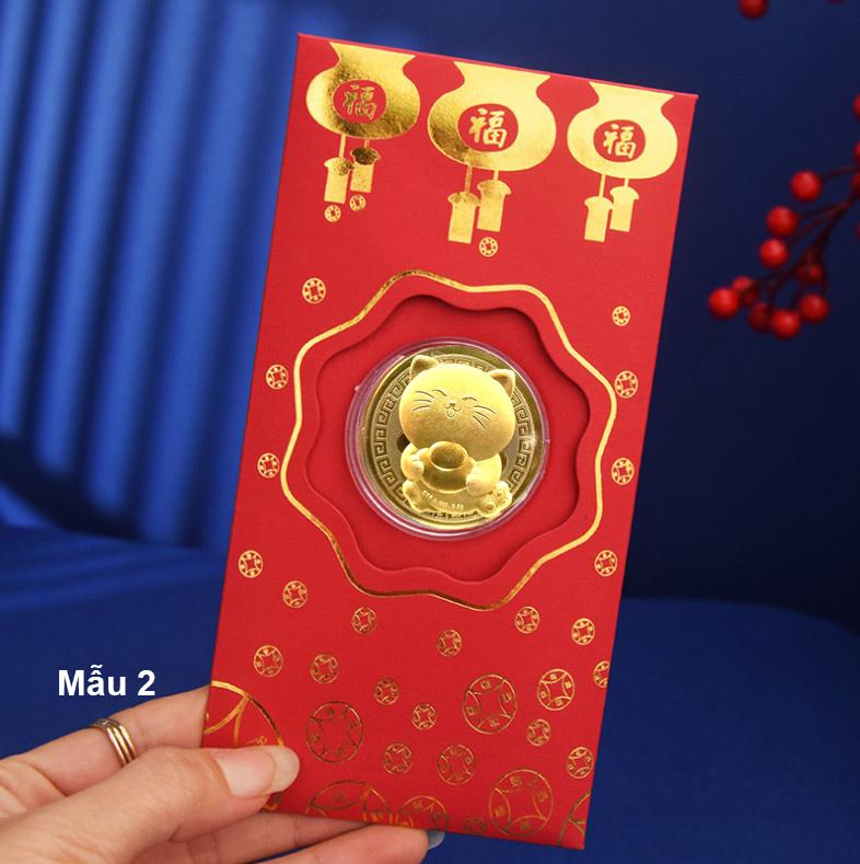 Bao Lì Xì Mèo may mắn tài lộc vàng 24k may mắn chiêu tài rước lộc - Mẫu 2 - NELI - RƯỚC LỘC XUÂN