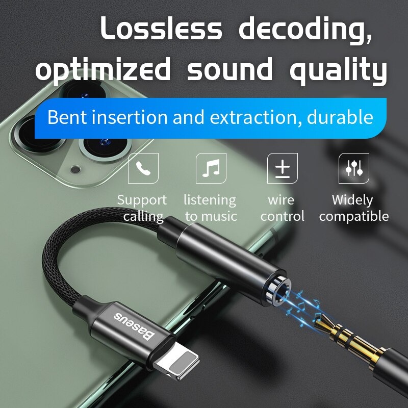 Đầu chuyển Lightning sang Audio AUX 3.5mm Baseus(iP Male to 3.5mm Female Adapter support Music / Call) - Hàng Chính Hãng