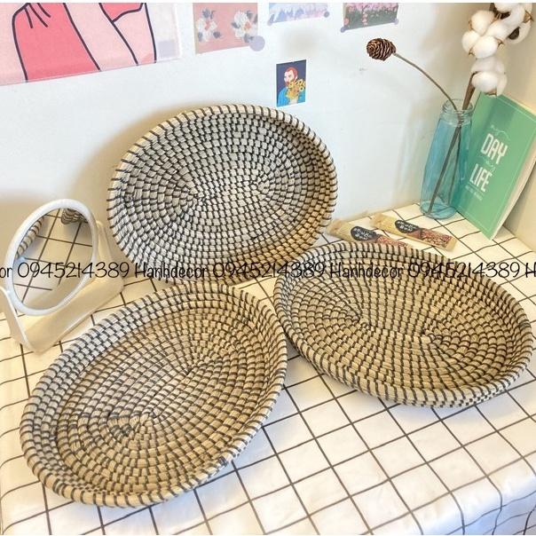 Khay mây  HANHDECOR đa dạng mẫu mã có tay cầm đủ kích thước (Basket Rattan Woven Storage Tray with Handle)