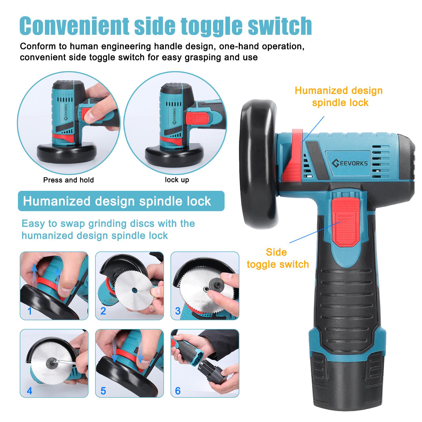 12 V 19500rpm Electric Grinding Tool Multifunctional Angle Grinder Handheld Cutter for Cutting Polishing Ceramic Tile Wood Stone Steel