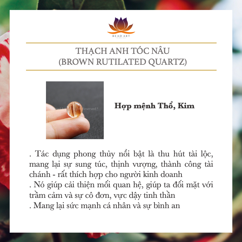 Vòng Tay Đá Thạch Anh Tóc Nâu Tự Nhiên 9MM, Brown Rutilated Quartz Loại AA Và Bạc 925, Hợp Mệnh Thổ, Kim, Vòng Tay Phong Thuỷ, Trang Sức, Chuỗi Hạt - Bead Art