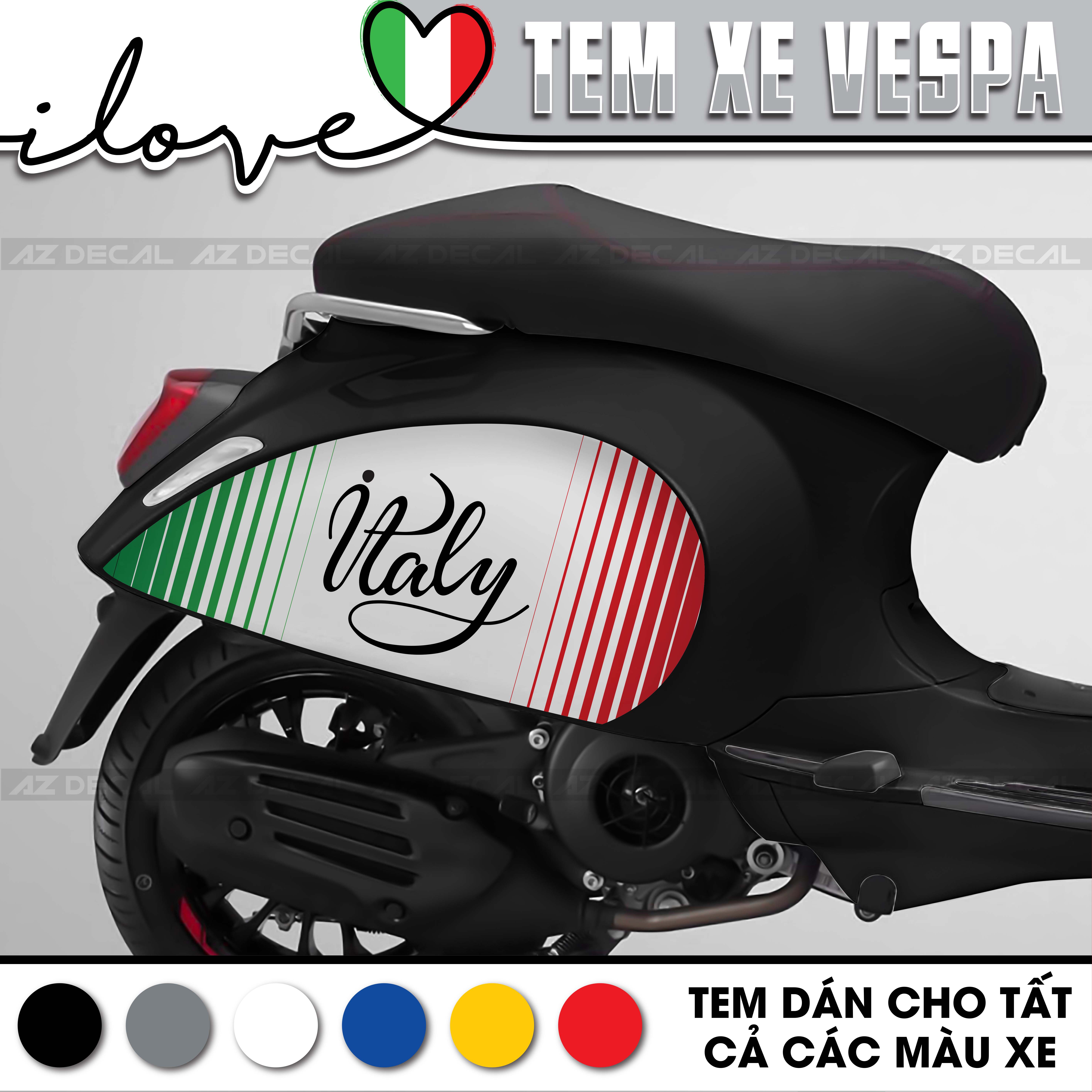 Tem Dán Xe Vespa Sprint/Primavera/GTS/LX Mẫu Chữ Italy | VP10 | Decal Rời Chống Thấm Nước, Dễ Dán