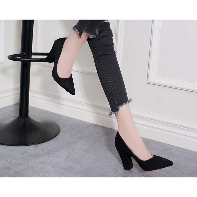 Giày cao gót nhung bít mũi 7p thanh lịch thời trang
