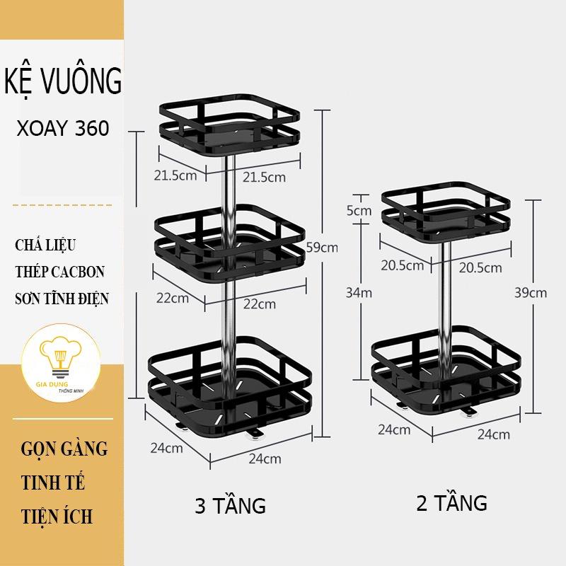 Kệ gia vị xoay 360 độ 2 Tầng/3 Tầng, Kệ Để Đồ Nhà Bếp Thông Minh Dáng Vuông, Tròn Thế Hệ Mới