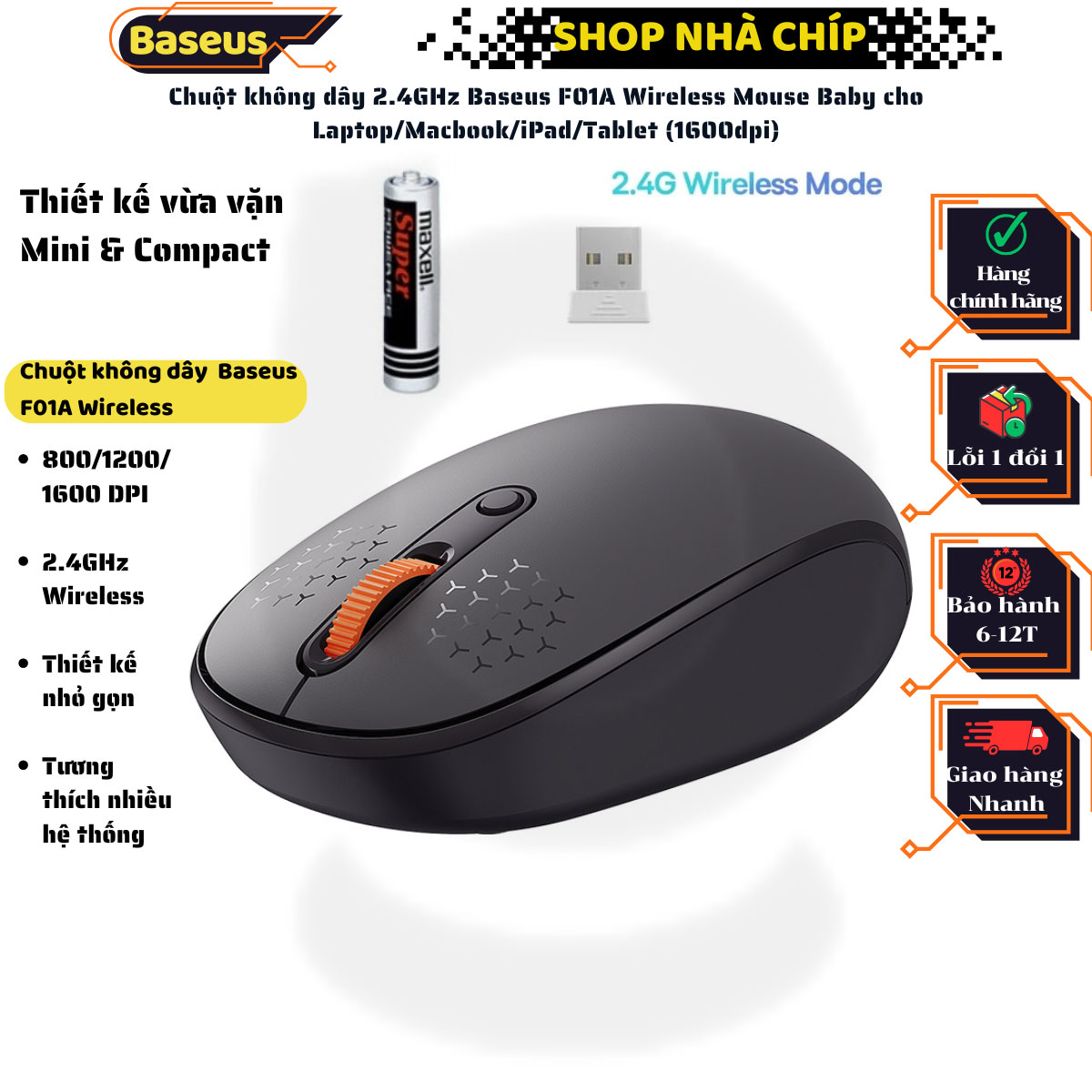 Chuột Máy Tính Kết Nối Wireless CN-Baseus F01A Wireless Mouse (Hàng chính hãng)