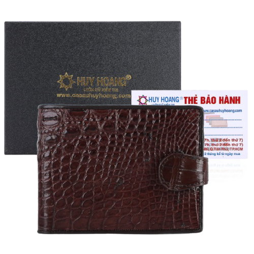 HC2216-17-18-44 - Bóp nam Huy Hoàng da cá sấu nút bấm màu đen, nâu đỏ, vàngbò, nâu đất