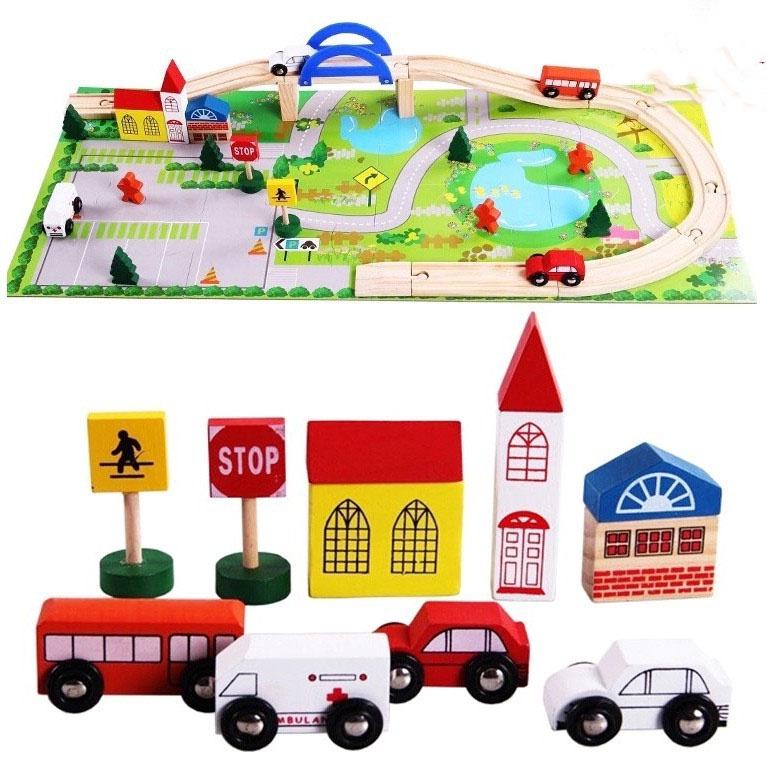 Đồ Chơi Lắp Ráp Mô Hình Giao Thông Thành Phố Bằng Gỗ Giúp Bé Phát Triển Tư Duy
