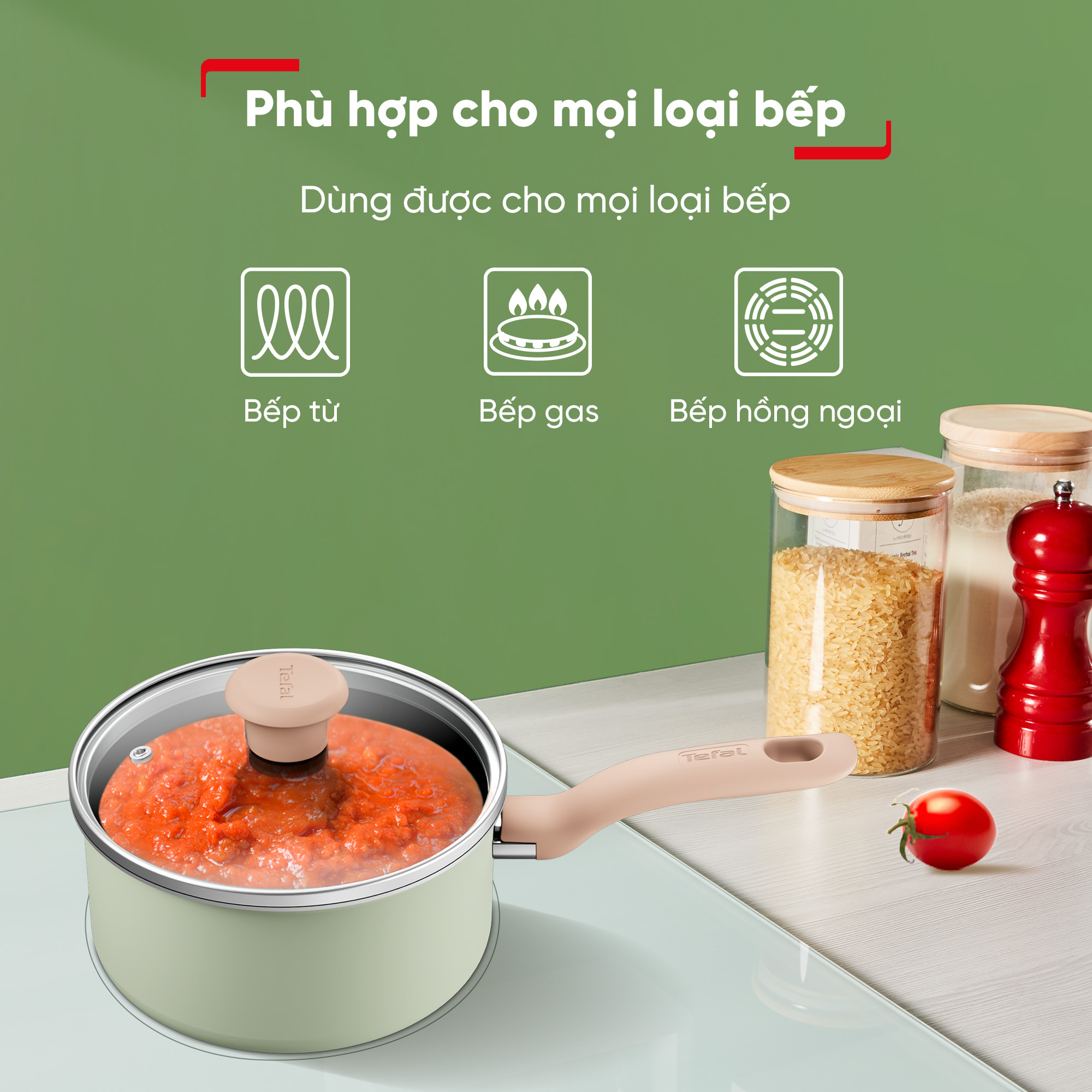 Bộ Nồi chảo chống dính đáy từ Tefal So Matcha (Combo 5 món - 2 món nhiều kích cỡ lựa chọn) - Hàng chính hãng