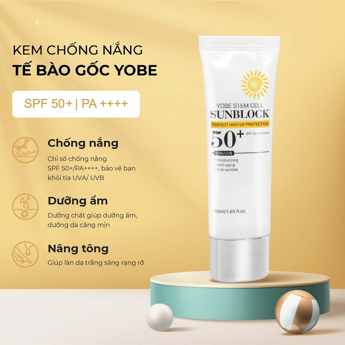 KEM CHỐNG NẮNG TẾ BÀO GỐC THẤM NHANH THOÁNG DA YOBE CELL SUNBLOCK 50ML