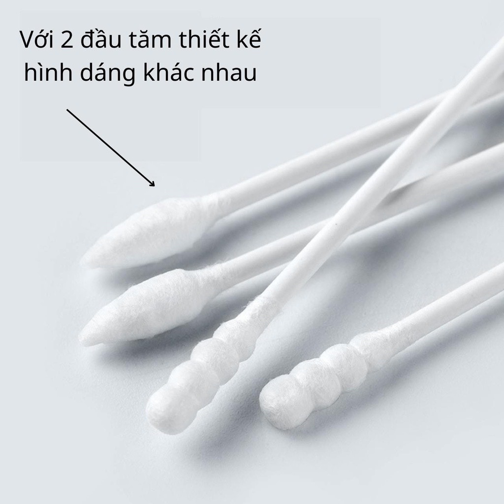 Hộp tăm bông ráy tai lớn 200c cao cấp  với 2 đầu tăm thiết kế hình dáng khác nhau làm sạch sâu bên trong ,  an toàn và tiện lợi