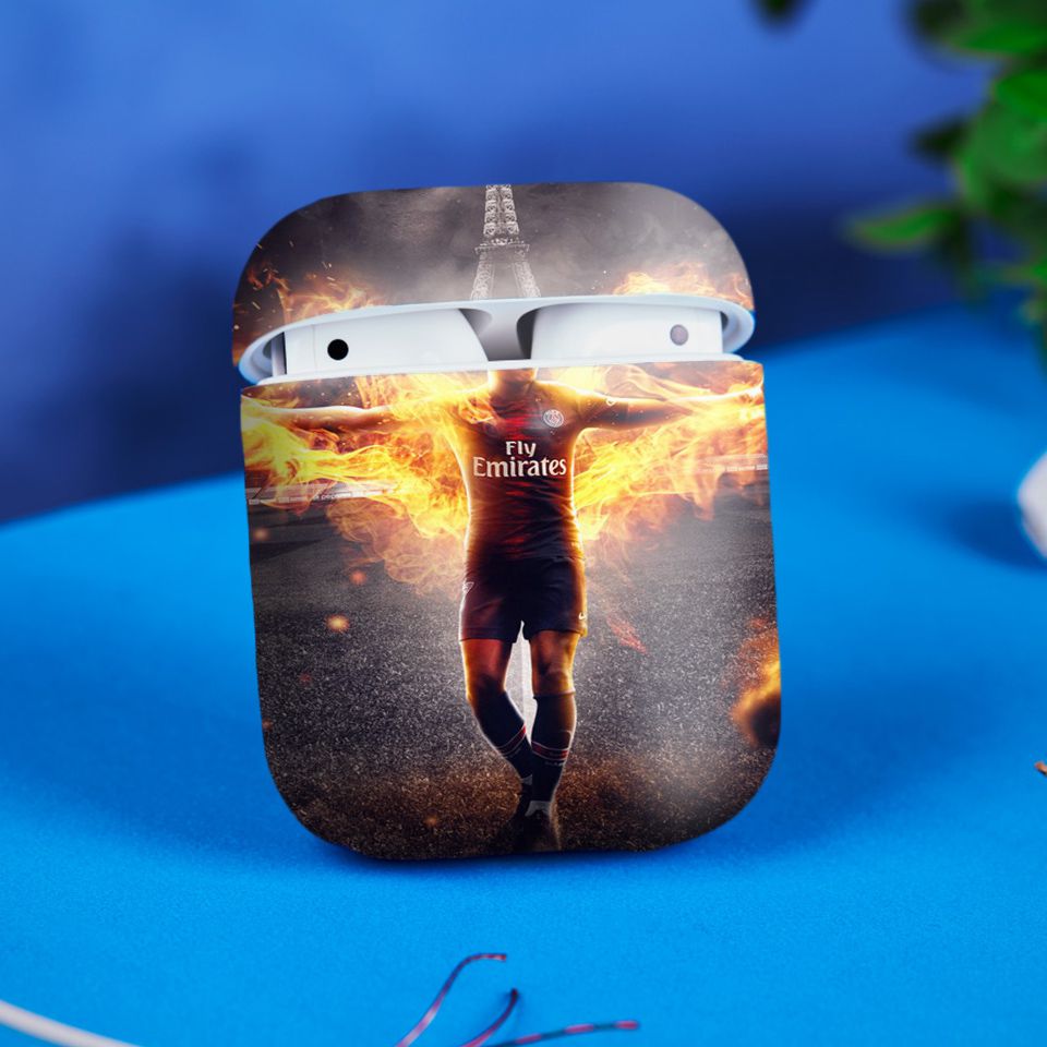 Miếng dán skin chống bẩn cho tai nghe AirPods in hình Bóng đá - Kylian Mbappe - BDx017 (bản không dây 1 và 2)