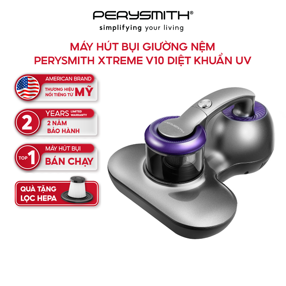 Máy hút bụi giường nệm V10 PRO diệt khuẩn uv công suất 700W - Hàng chính hãng