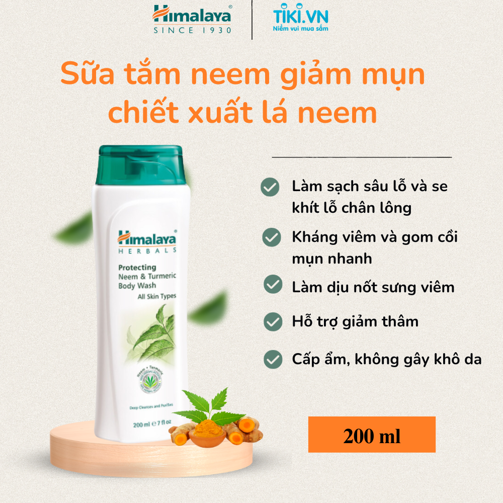 PROTECTING NEEM & TURMERIC BODY WASH - Sữa Tắm Thiên Nhiên Himalaya Herbals Neem Và Nghệ Tây 200ml 