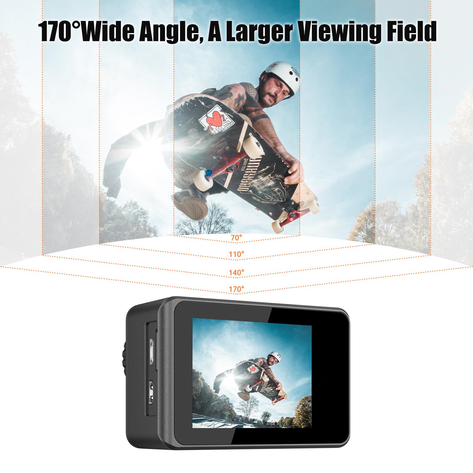 4K 24MP Dual Screen Sport Camera DV Camcorder 2.0 Inch Screen 170° Wide Angle EIS 40m Waterproof WiFi for Outdoor Sports