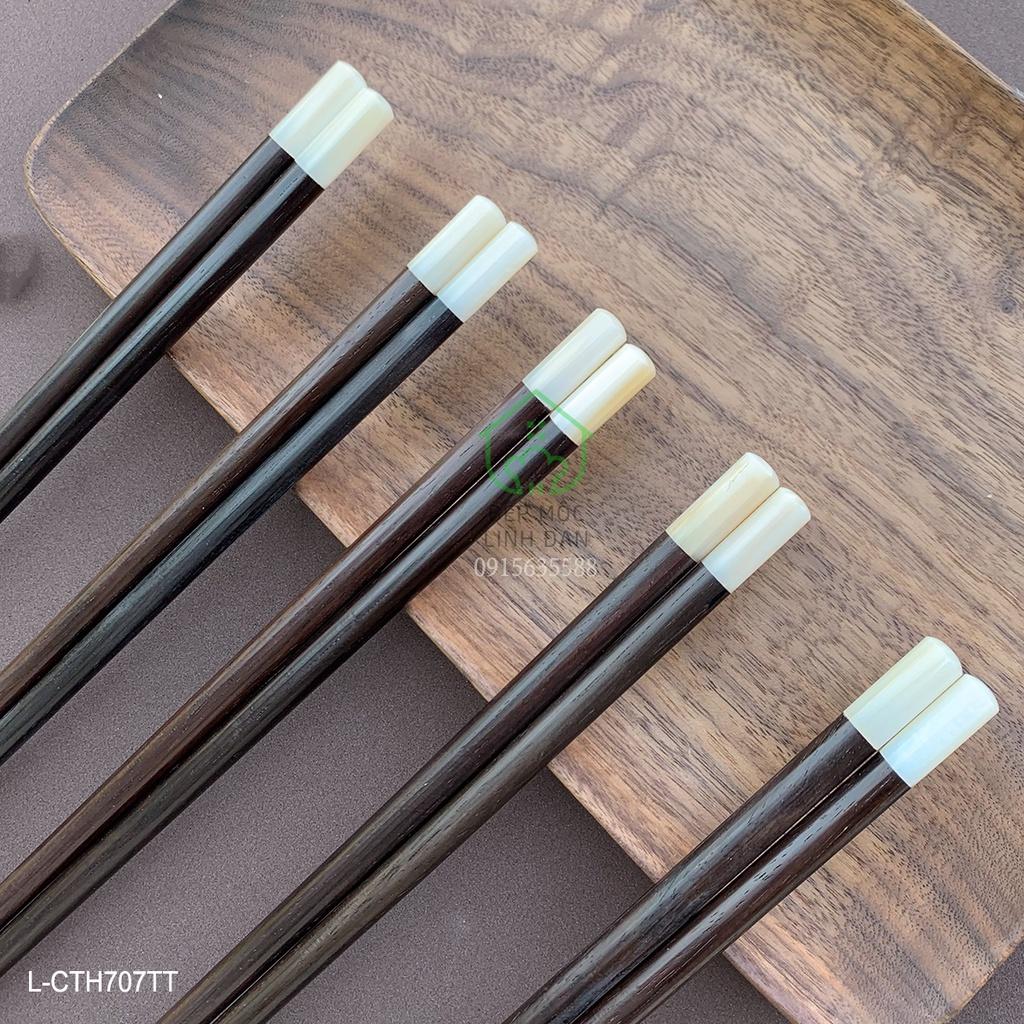 Đũa Gỗ Trắc Tự Nhiên Cẩn Xà Cừ Trắng HAHANCO [CTL707TT] Bộ 10 Đôi Tròn