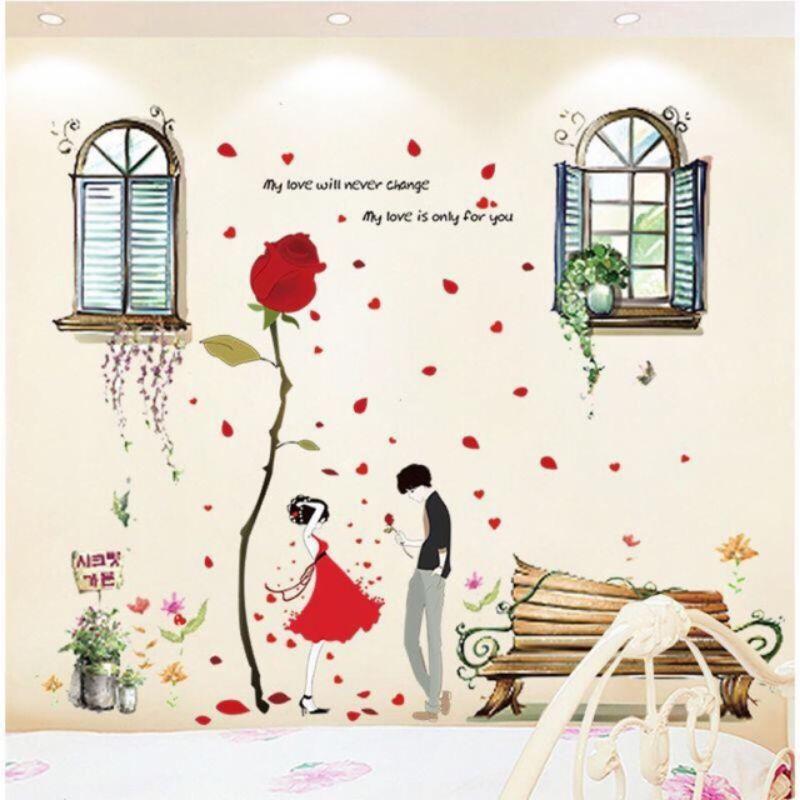 Decal dán tường, tranh dán tường cặp tình nhân bên cửa sổ