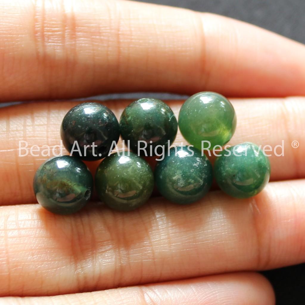 8MM Đá Mã Não Rêu, Moss Agate Xanh Lá Tự Nhiên, Mệnh Hoả, Mộc, Vòng Tay Phong Thuỷ, Chuỗi Hạt - Bead Art