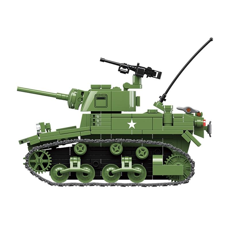 Đồ chơi Lắp ráp Xe Tăng hạng nhẹ M3A1, Quanguan 100103 Light tank, Xếp hình thông minh, Mô hình xe tăng