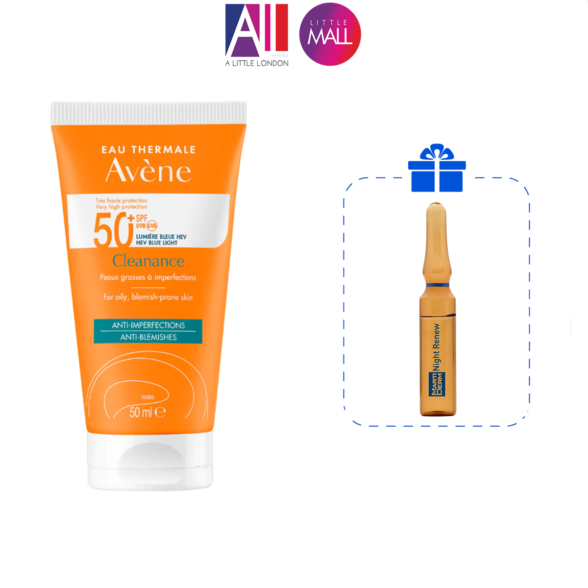 Kem chống nắng cho da nhờn mụn Avene Cleanance Protection Blue Light Spf50+ 50ml TẶNG Ampoule chống lão hóa Martiderm (Nhập khẩu)