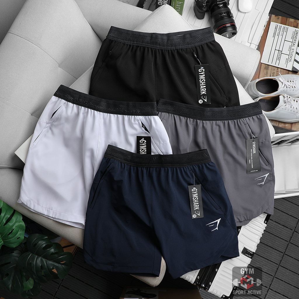 Quần short nam thể thao quần đùi chạy bộ tập gym nam short GymShark chất xi ( dù ) vát gấu phom ngắn trên gối