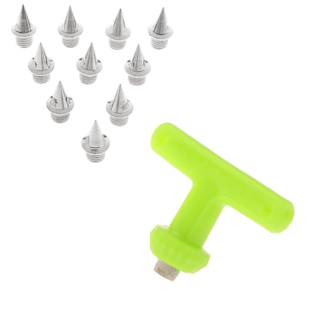 10pcs Replacement Carbon Steel Track Spikes + T Handle Track Spikes Wrench Outdoor Running Accessories