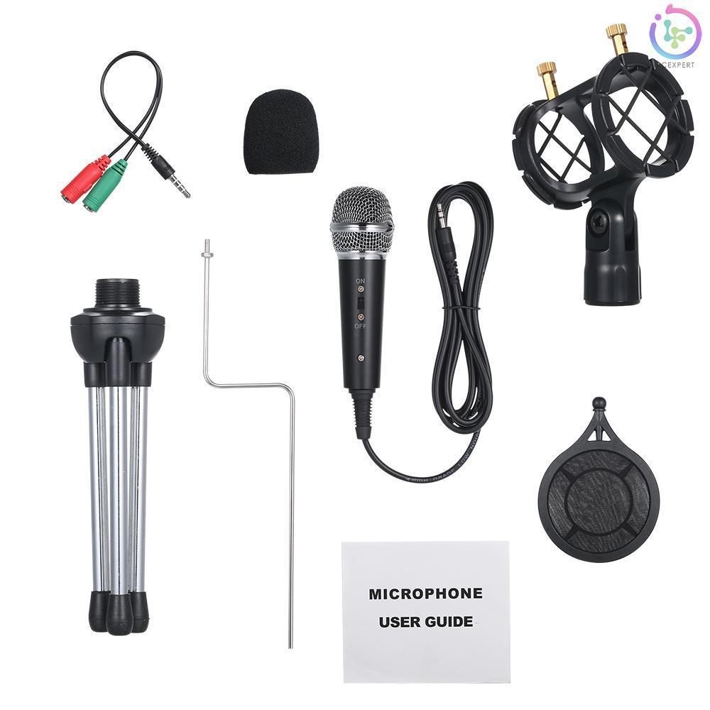 Bộ micro âm thanh có dây 3.5mm sử dụng cho KTV karaoke kèm giá đỡ cho PC điện thoại