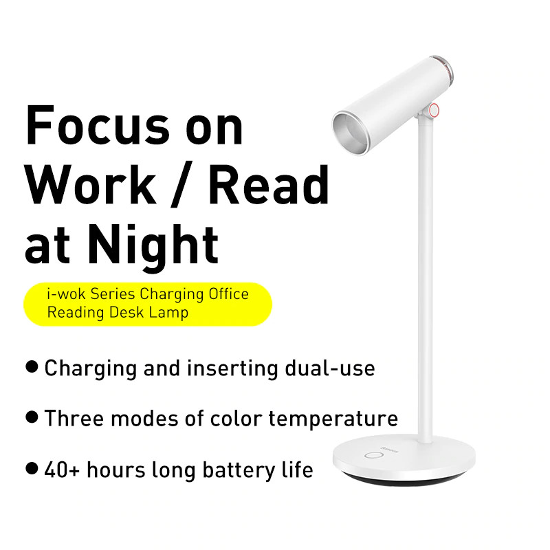 Đèn LED để bàn, đèn học, đèn làm việc Baseus I-Wok Series Desk Lamp Charging Office Reading