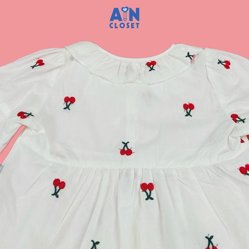 Áo Sơ mi Trắng Dài tay bé gái họa tiết Cherry Đỏ Cotton - AICDBGHEIAMG - AIN Closet