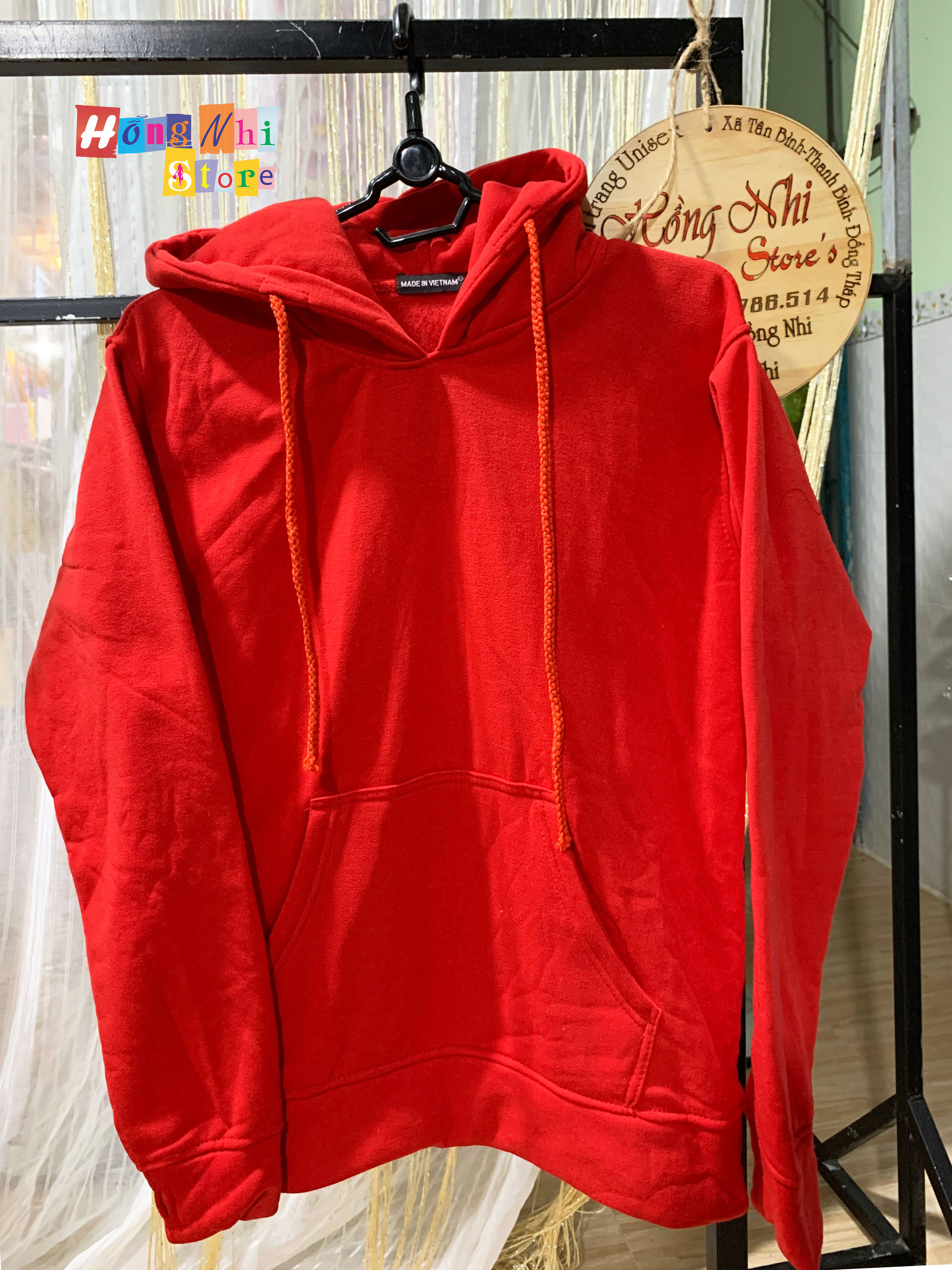 Áo Hoodie Trơn Màu Đỏ Cao Cấp Dáng Rộng Unisex Nam Nữ Mặc Được - MM