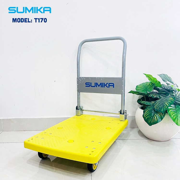 Xe đẩy hàng sàn nhựa SUMIKA T170 - Khung thép, tay cầm gấp mở tiện lợi, tải trọng 170kg