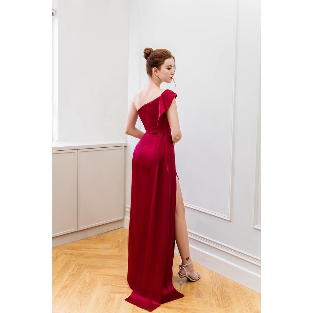STORY Đầm Scarlett dự tiệc chéo vai sang trọng xẻ tà lụa satin cao cấp thời trang nữ Story.clothes