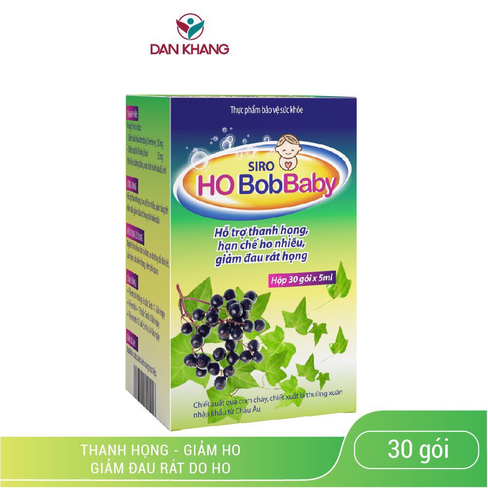 Siro Ho Cho Bé Bobbaby Dân Khang Hỗ Trợ Thanh Họng Giảm Đau Rát Do Ho - Hộp 30 gói x 5ml