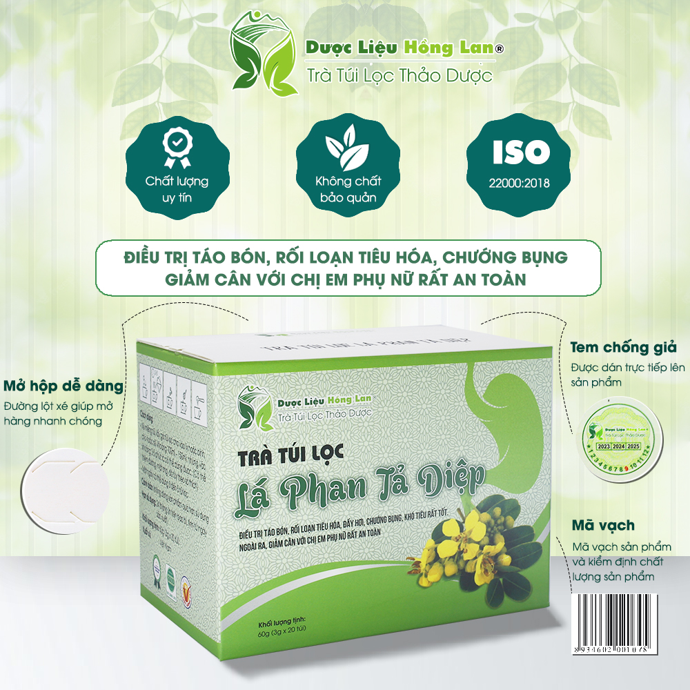 Trà Túi Lọc Lá Phan Tả Diệp 60g (20gói x 3g) Dược Liệu Hồng Lan