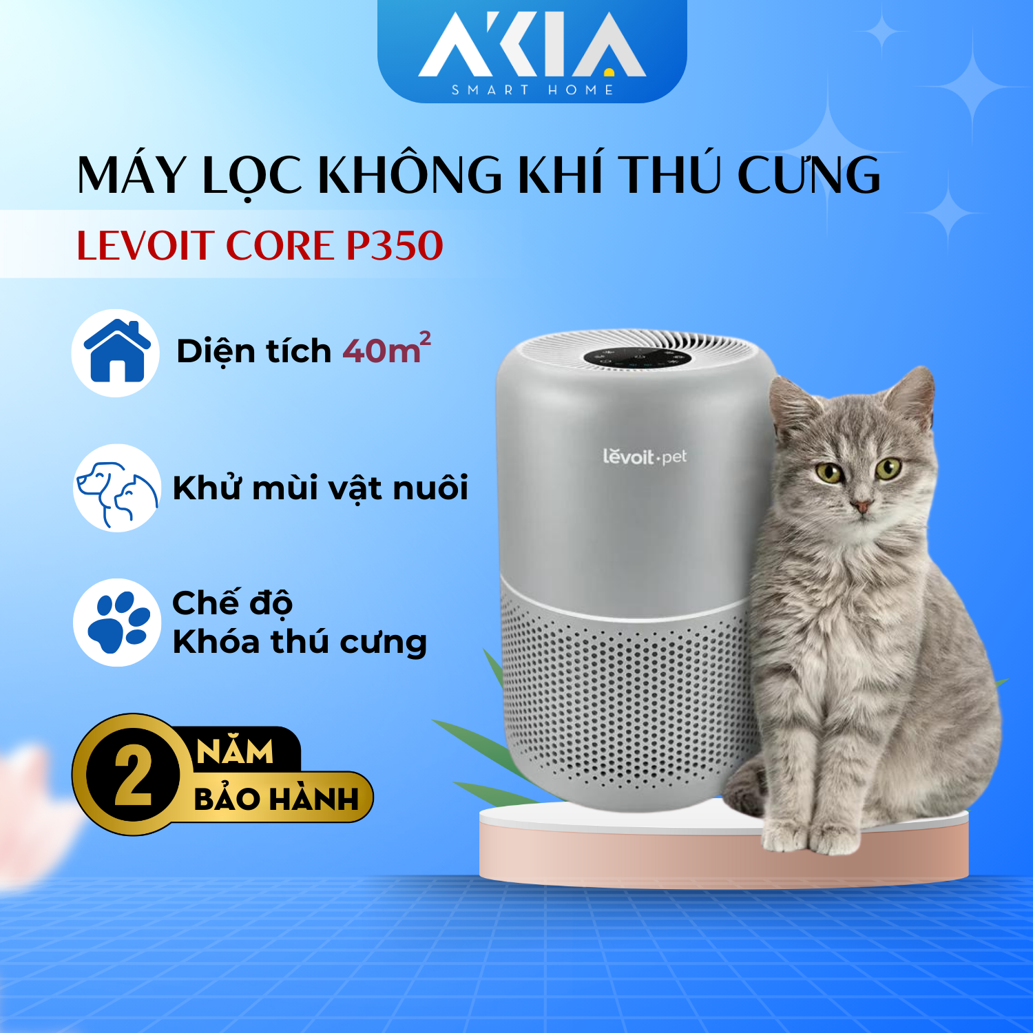 Máy Lọc Không Khí Levoit Core P350 - Diện tích 40m2, Chuyên dùng cho thú cưng- Hàng Chính Hãng