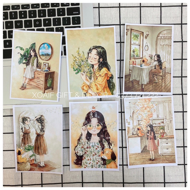 Set postcard FOREST GIRL decor trang trí phòng cực xinh <Tặng kèm Sticker dán>