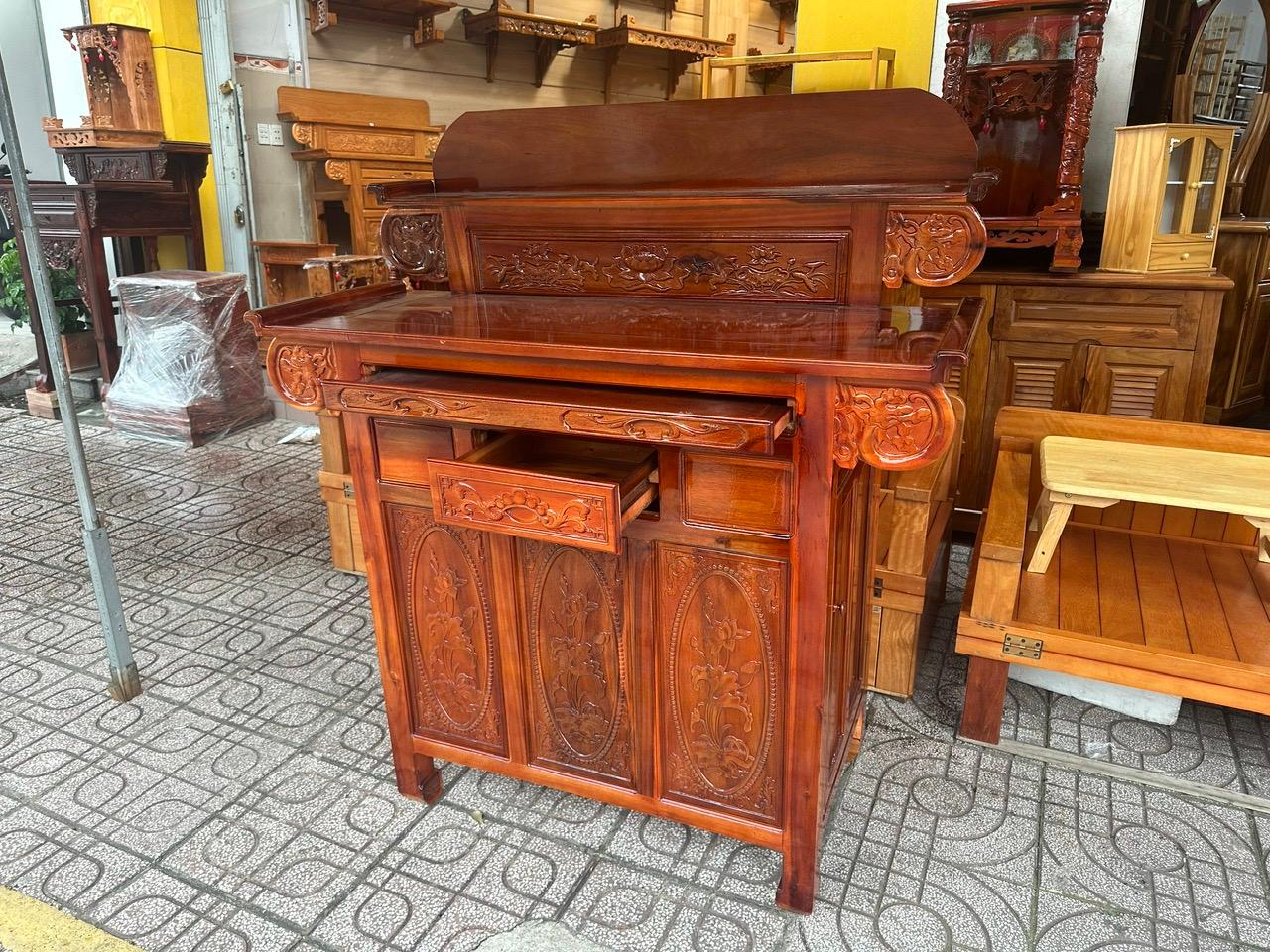 Bàn thờ Gia Tiên 2 tầng gỗ Tràm có hộc tủ - Tủ thờ gỗ