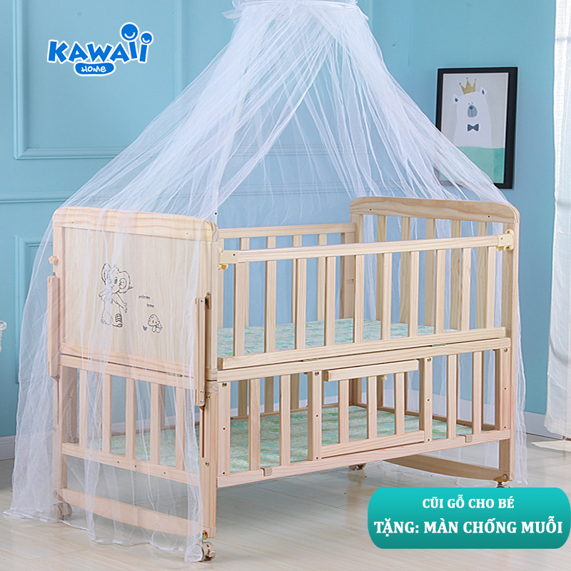 Cũi Cho Bé , Cũi Em Bé 2 Tầng Gỗ Thông Kích Thước 105x60x90